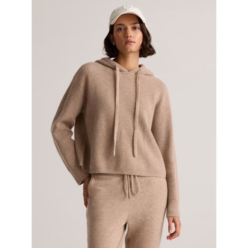 Quince Mongolian Cashmere Fisherman Pullover Hoodie Oatmeal M LB23181-SHWDC01